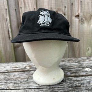 Captain Black Embroidered Sailboat Adjustable Black Cap Hat